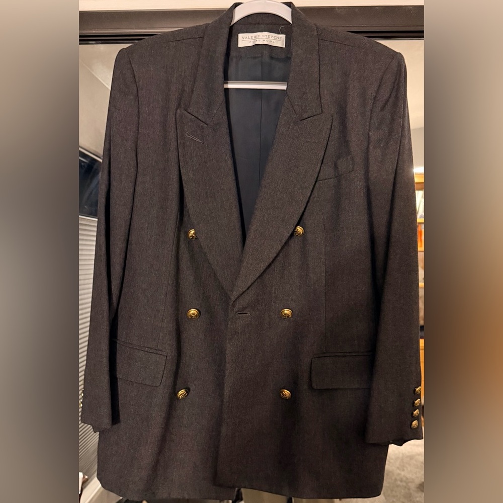 Double-Breasted Women’s Blazer with Gold Buttons and skirt